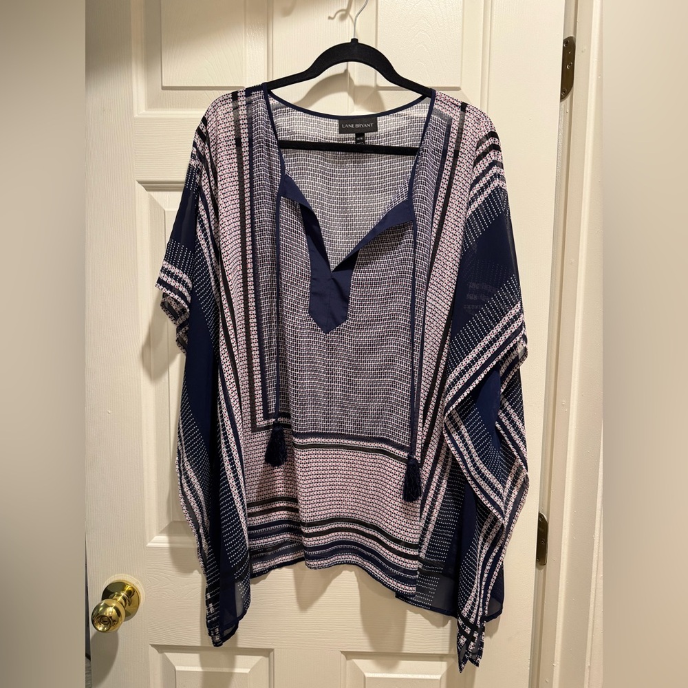 Lane Bryant Navy, Red and White Patterned Top